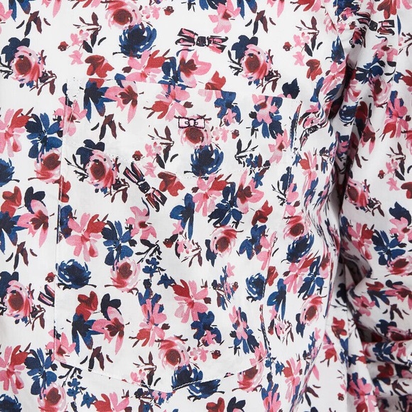 White Floral Button-up Mens Shirt - Picture 4 of 5